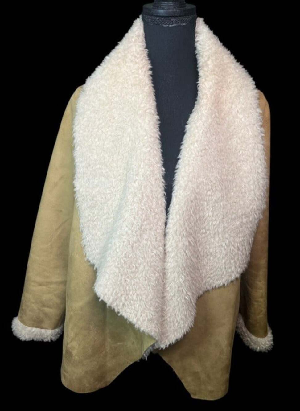 Bass Vegan Suede Coat Sz M Women’s Boho Y2K Cardigan Lagenlook Penny Lane Sherpa